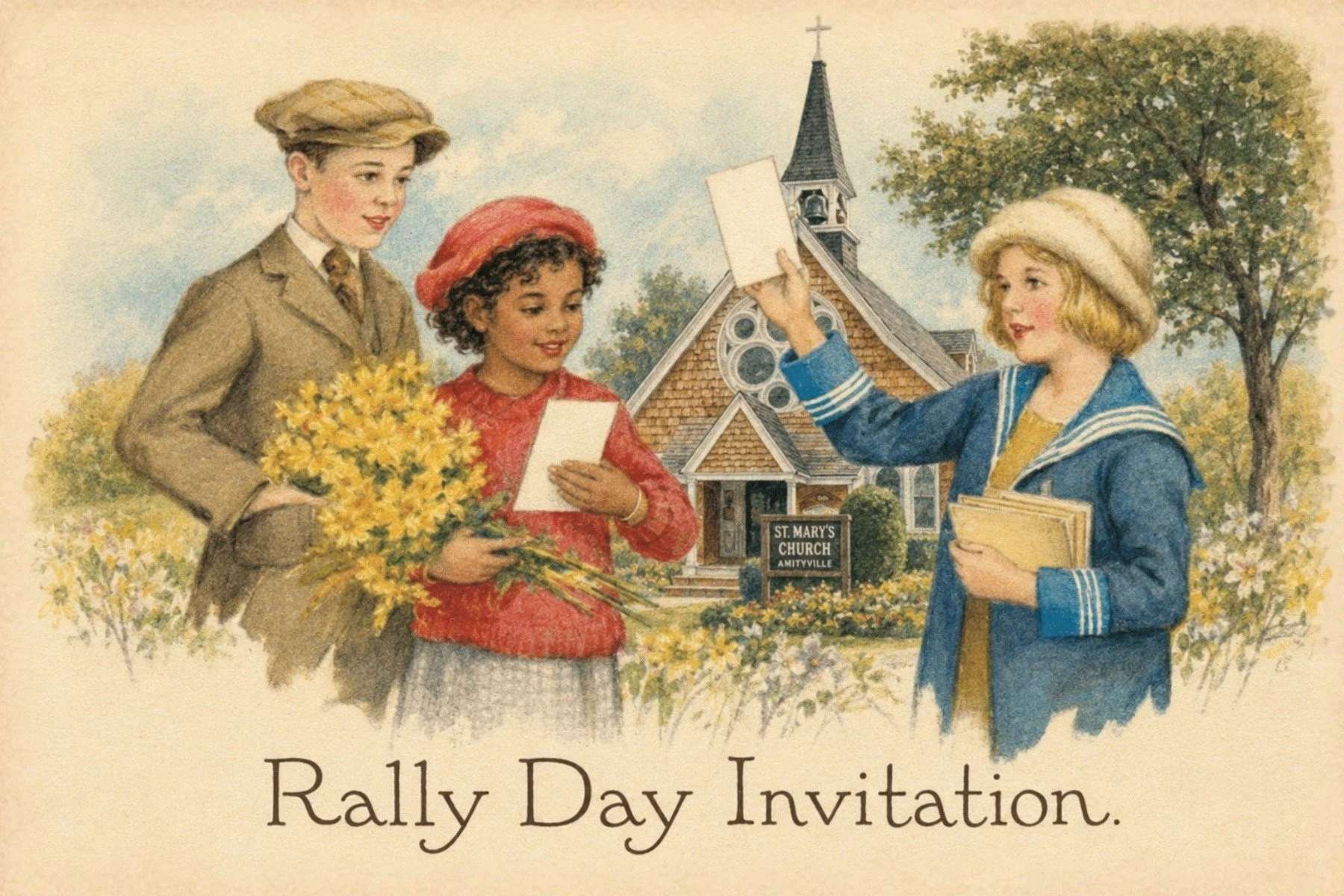 Now begins another year.
After summer&rsquo;s play
Come eager, willing, sincere. 
Let&rsquo;s join together on
Rally Day.

This coming Sunday, 9/20, is Rally Day!

Summer is over and it's time to Rally back to church! Sunday School registration will 