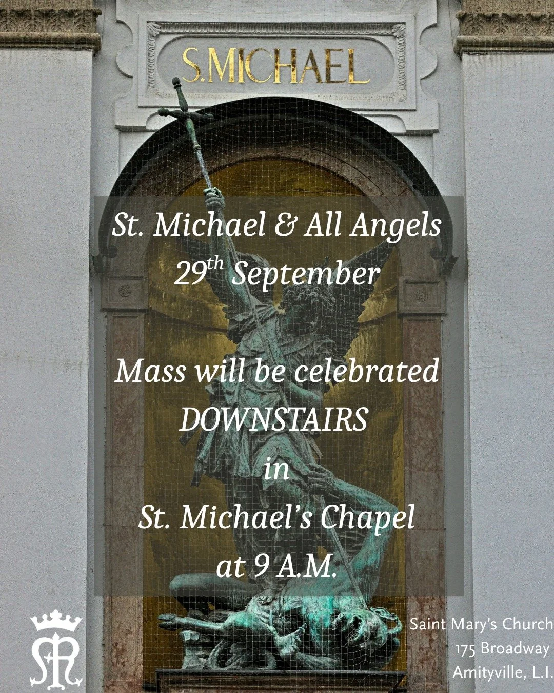 Tomorrow for the feast of St. Michael &amp; All Angels, we will celebrate the Holy Mass in our downstairs chape, which is dedicated to St. Michael. 9 A.M

#Amityville #LongIsland #StMichael #EDLI