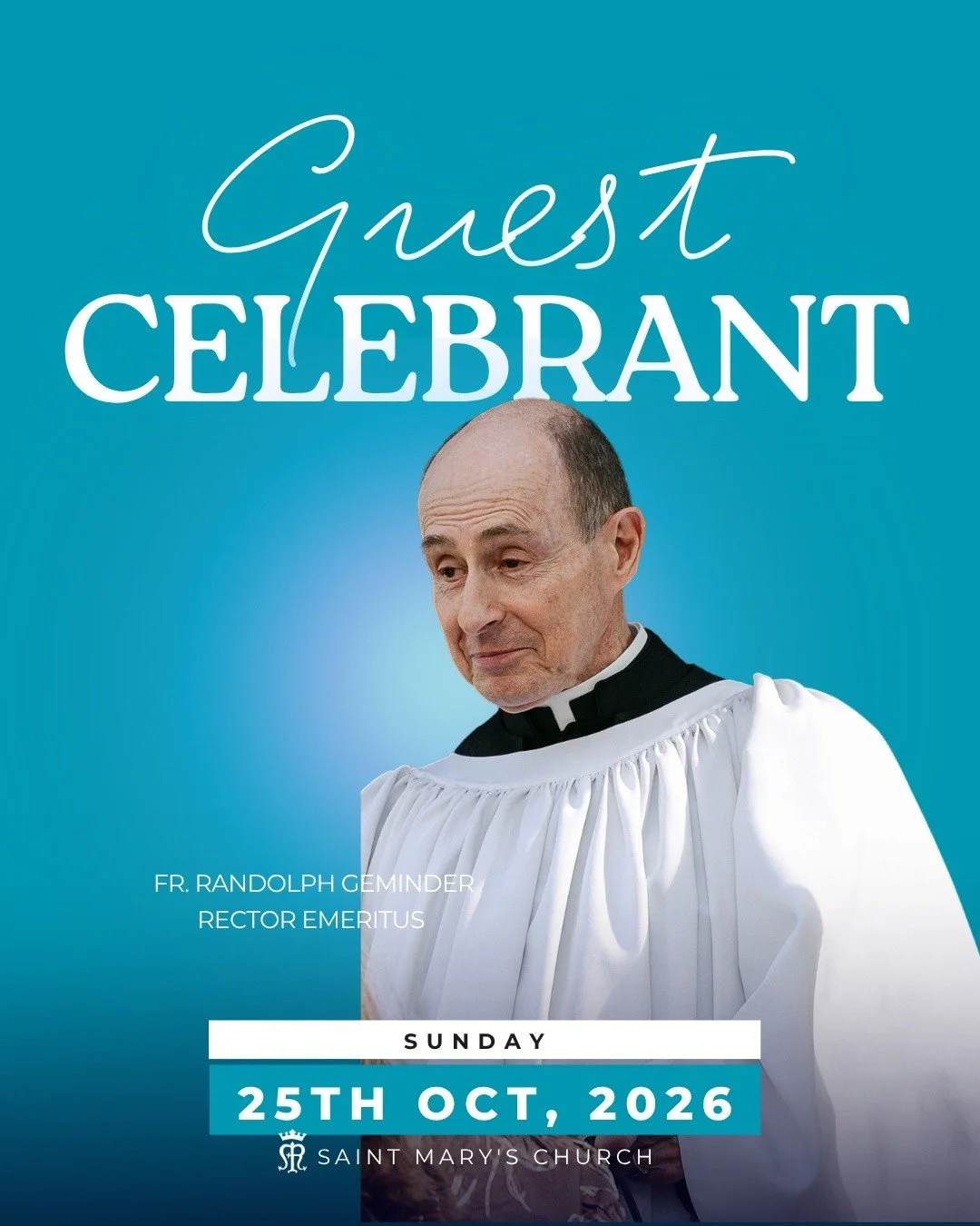 This coming Sunday we welcome Fr. Geminder, Rector Emeritus, as our guest celebrant &amp; preacher. We are very grateful to have him with us while Fr. Van Wormer is away on holiday.