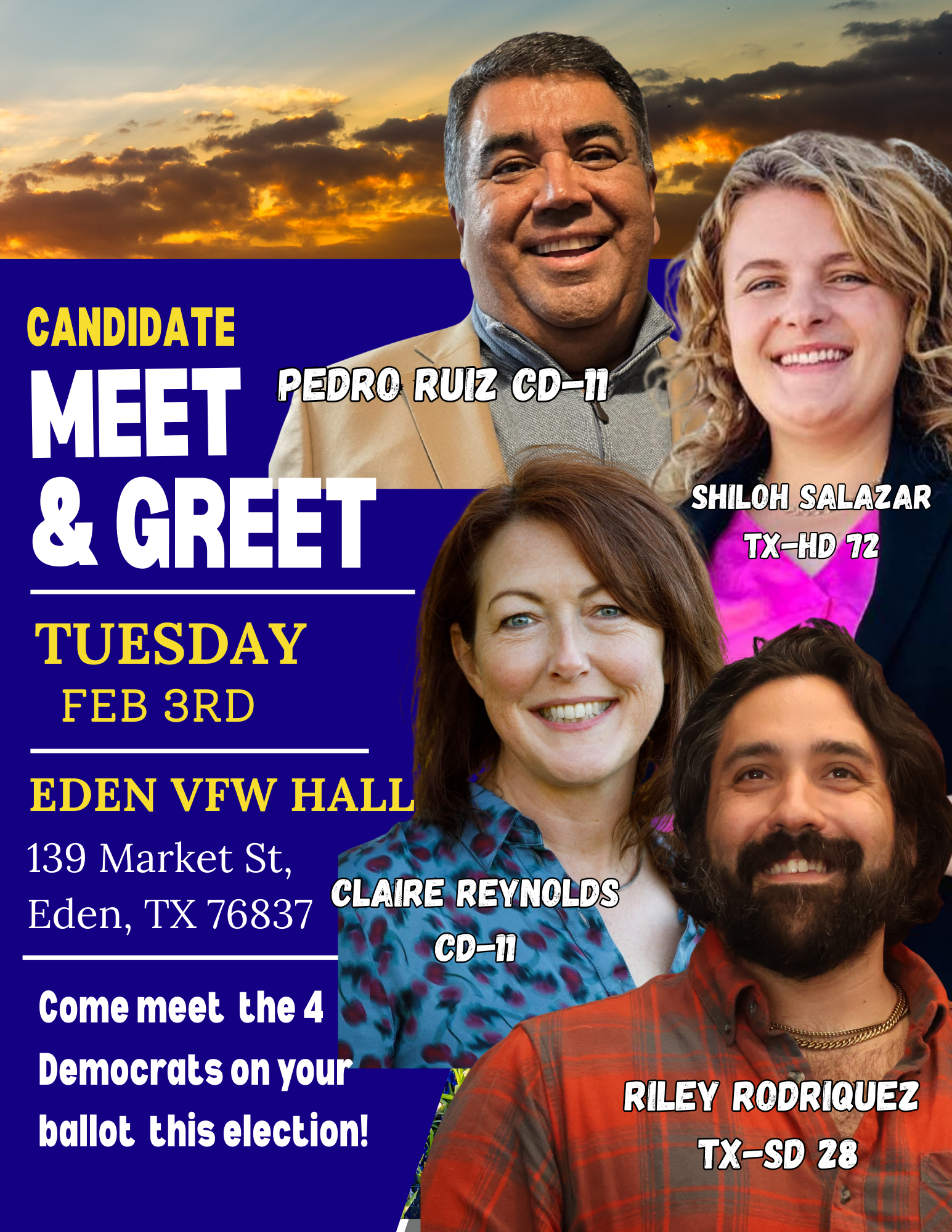 Candidate meet and greet with Shiloh, Pedro and Claire