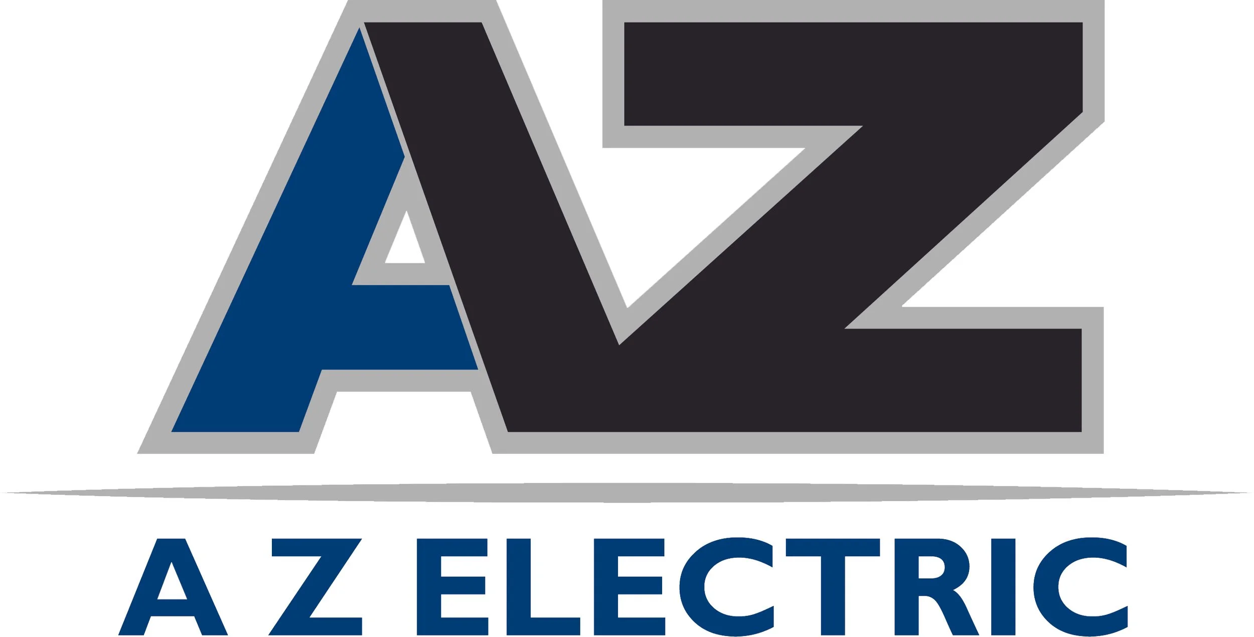 Logo with large stylized letters 'AZ' in dark blue and black with gray outline, and the words 'AZ Electric' in dark blue below.
