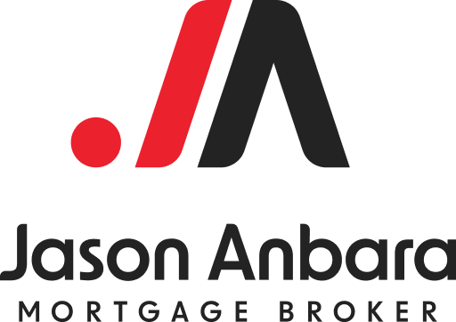 Logo for Jason Anbara, a mortgage broker, featuring a stylized red slash and black letter 'A' with the text 'Jason Anbara Mortgage Broker' underneath.