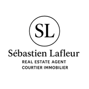 Logo with initials 'SL' inside a circle, and text 'Sébastien Lafleur, Real Estate Agent, Courtier Immobilier' below.