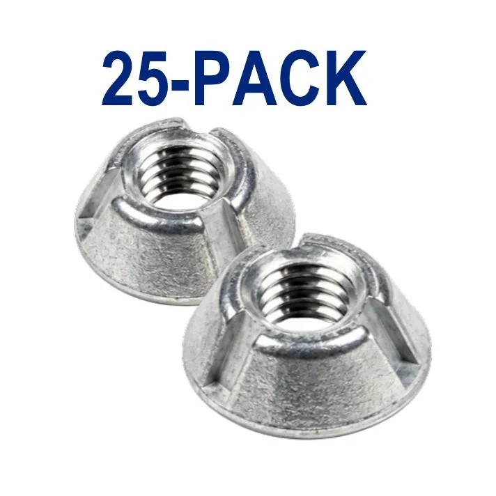 Twenty-five #10-24 Zamak 5 Tri-Groove tamper-resistant security nut