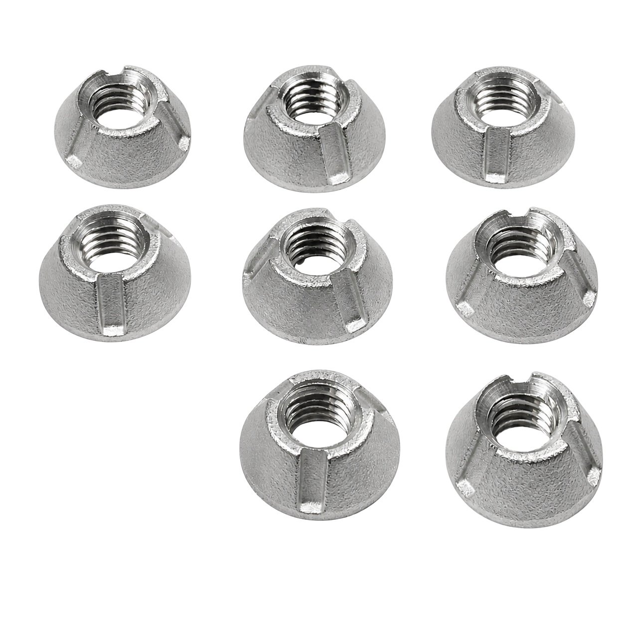 Eight 3/8-16 304 stainless steel Tri-Groove tamper-resistant security nuts
