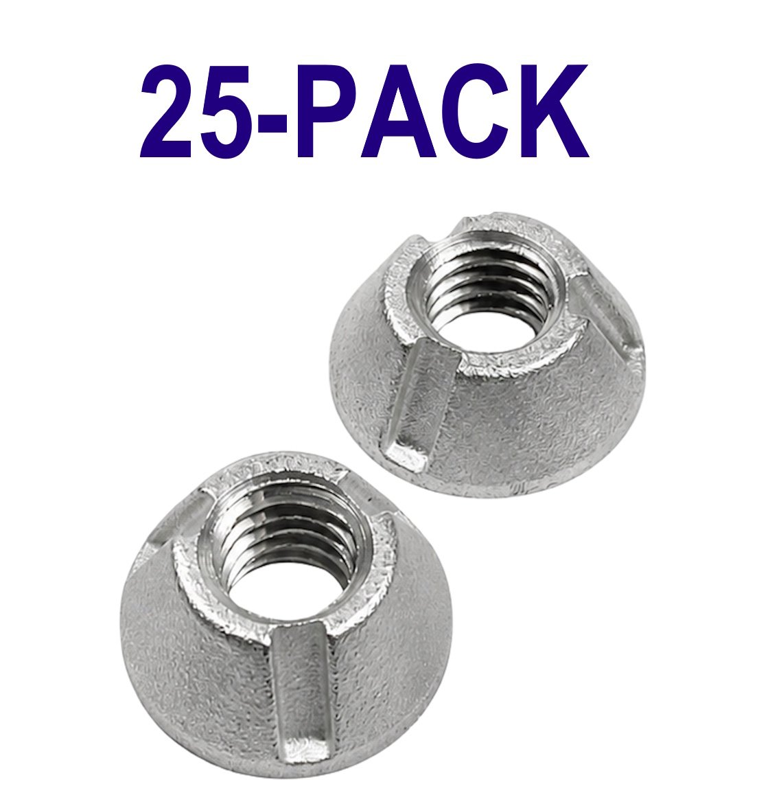 Twenty-five 3/8-16 304 stainless steel Tri-Groove tamper-resistant security nuts