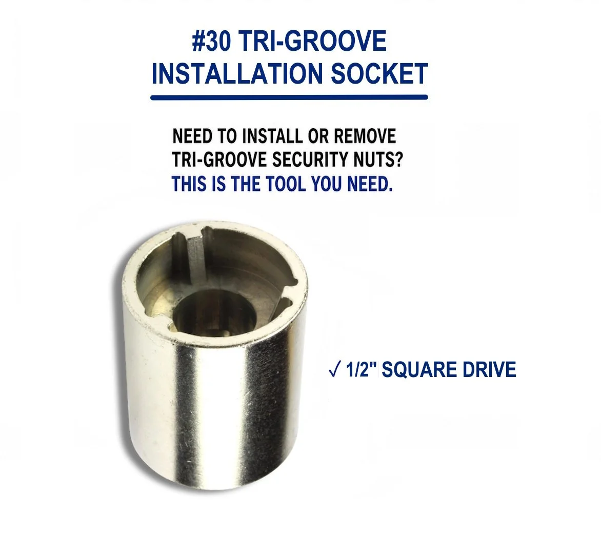 #30 chrome-plated Tri-Groove installation socket for tamper-resistant security nuts with 1/2" drive