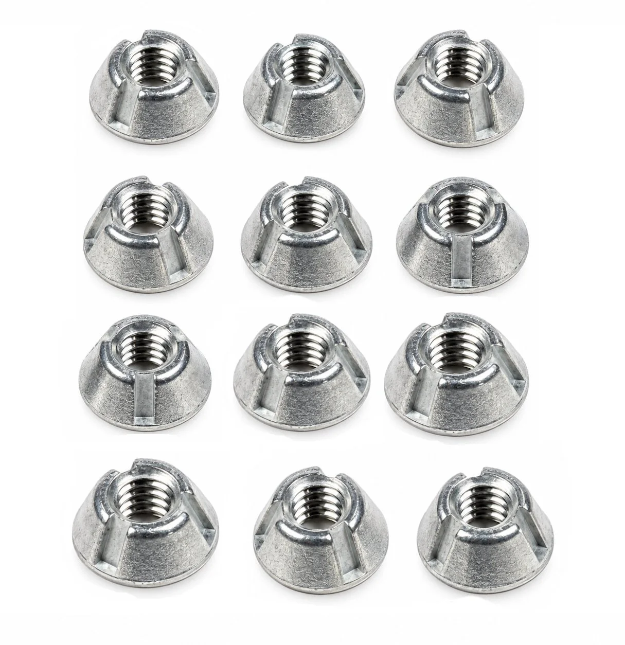 Twelve #10-24 Zamak 5 Tri-Groove tamper-resistant security nut