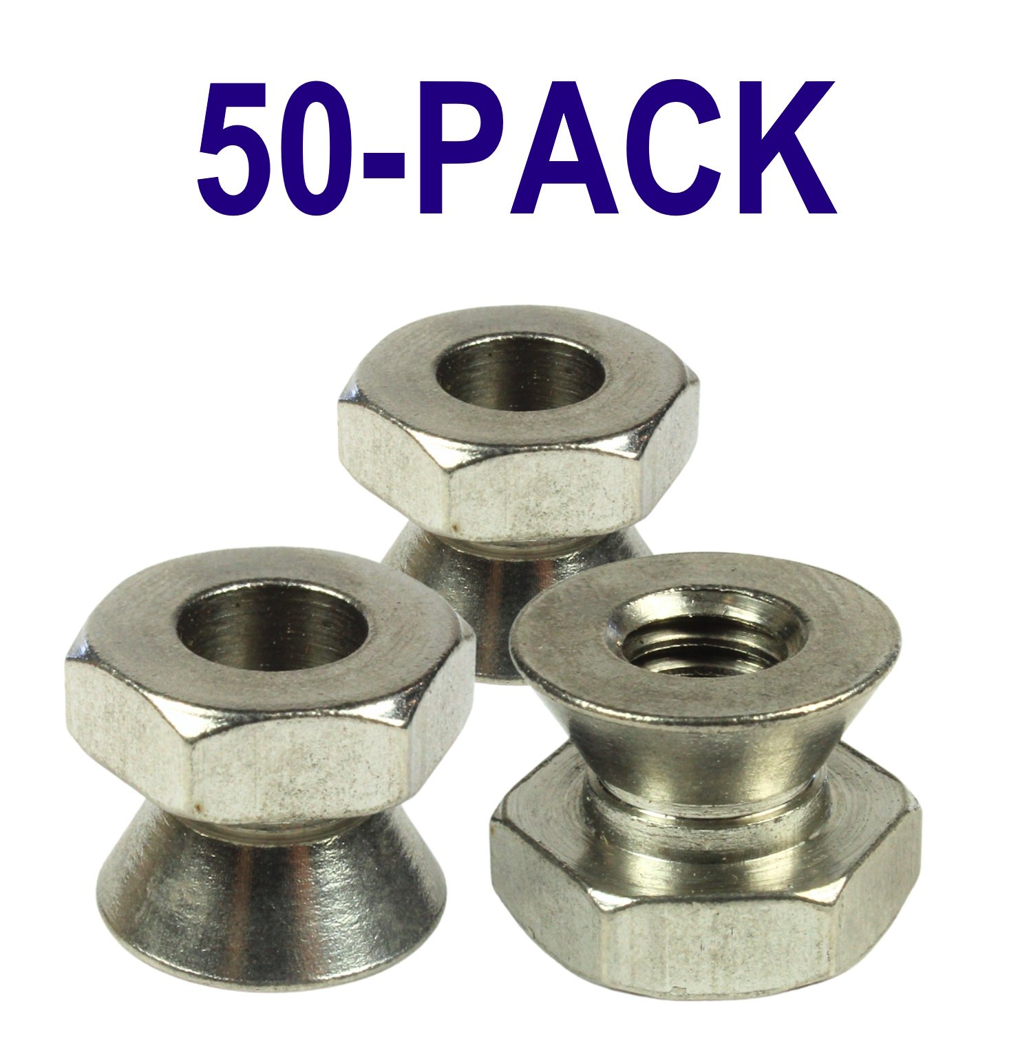 Fifty 5/16-18 304 stainless steel breakaway shear nuts for permanent tamper-resistant installation