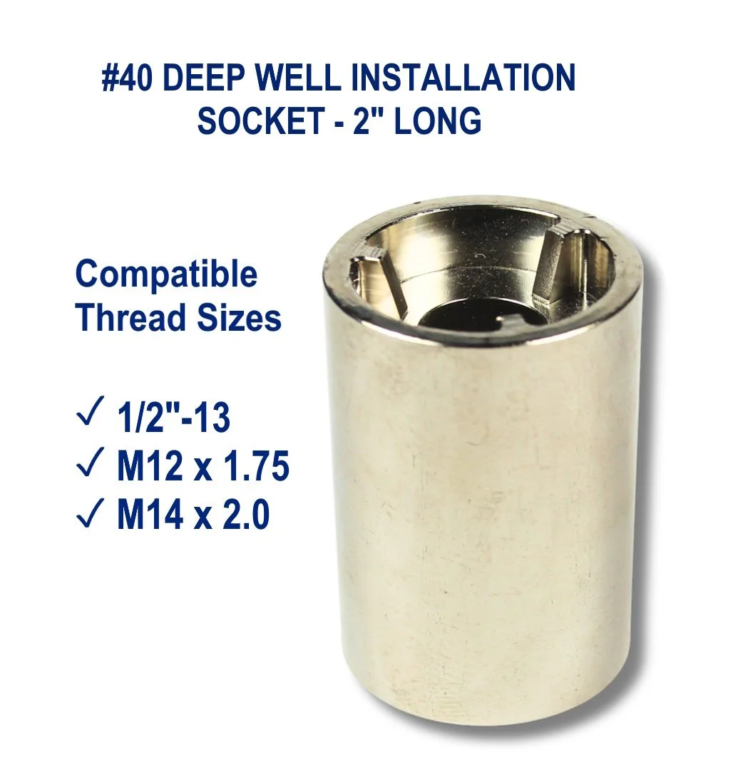 #40 Tri-Groove installation socket compatible with 1/2-inch, M12, and M14 security nuts