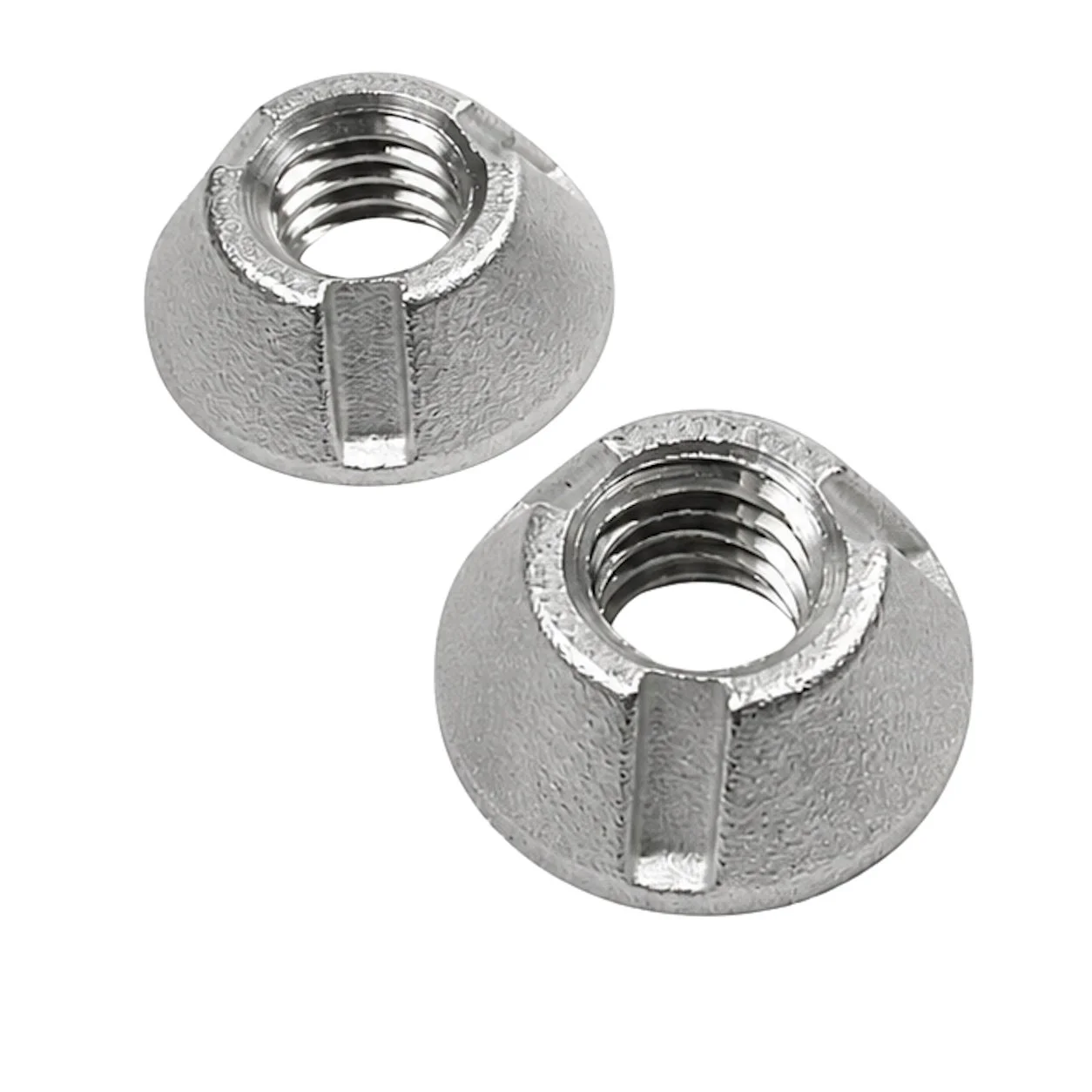 Two 1/4-20 316 stainless steel Tri-Groove tamper-resistant security nut