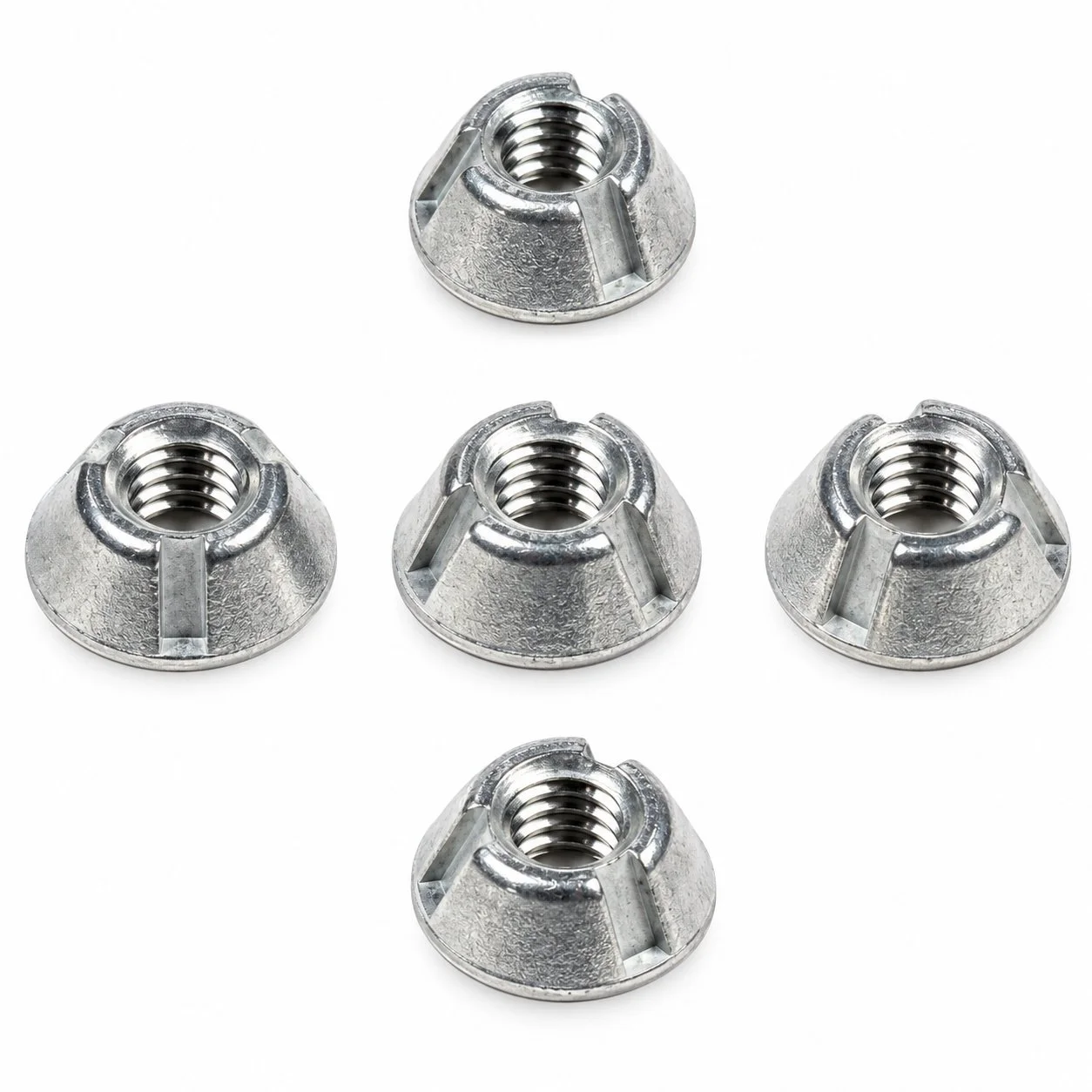 Five #10-24 Zamak 5 Tri-Groove tamper-resistant security nut