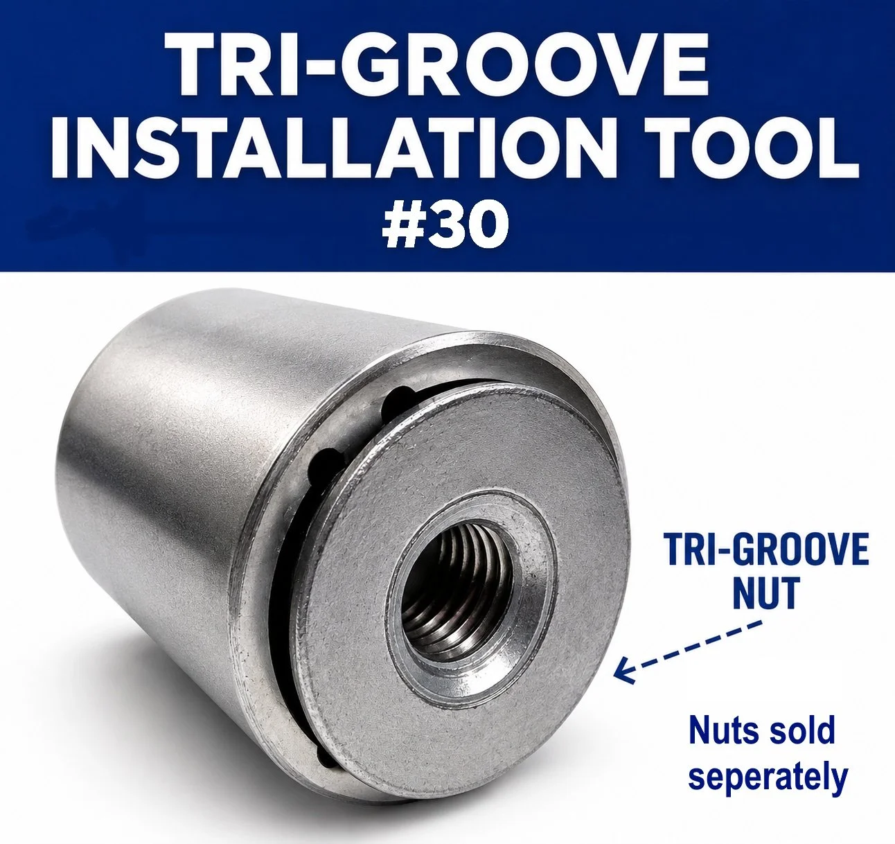 Chrome-plated Tri-Groove installation socket engaged with a tamper-resistant security nut