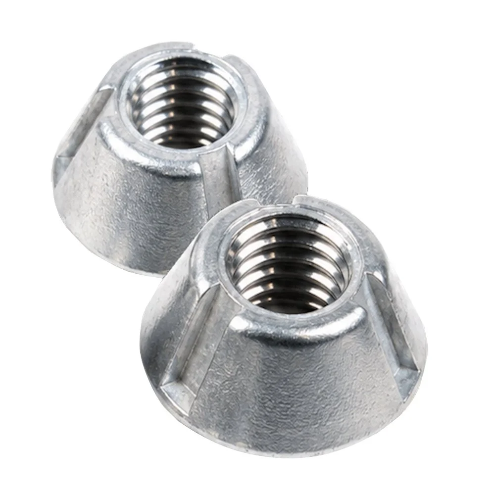 Two 5/16-18 Zamak 5 Tri-Groove tamper-resistant security nuts