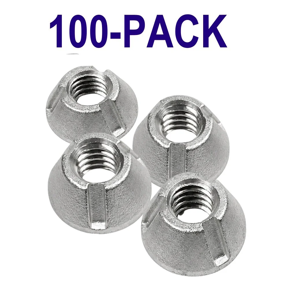 One hundred 1/4-20 316 stainless steel Tri-Groove tamper-resistant security nut