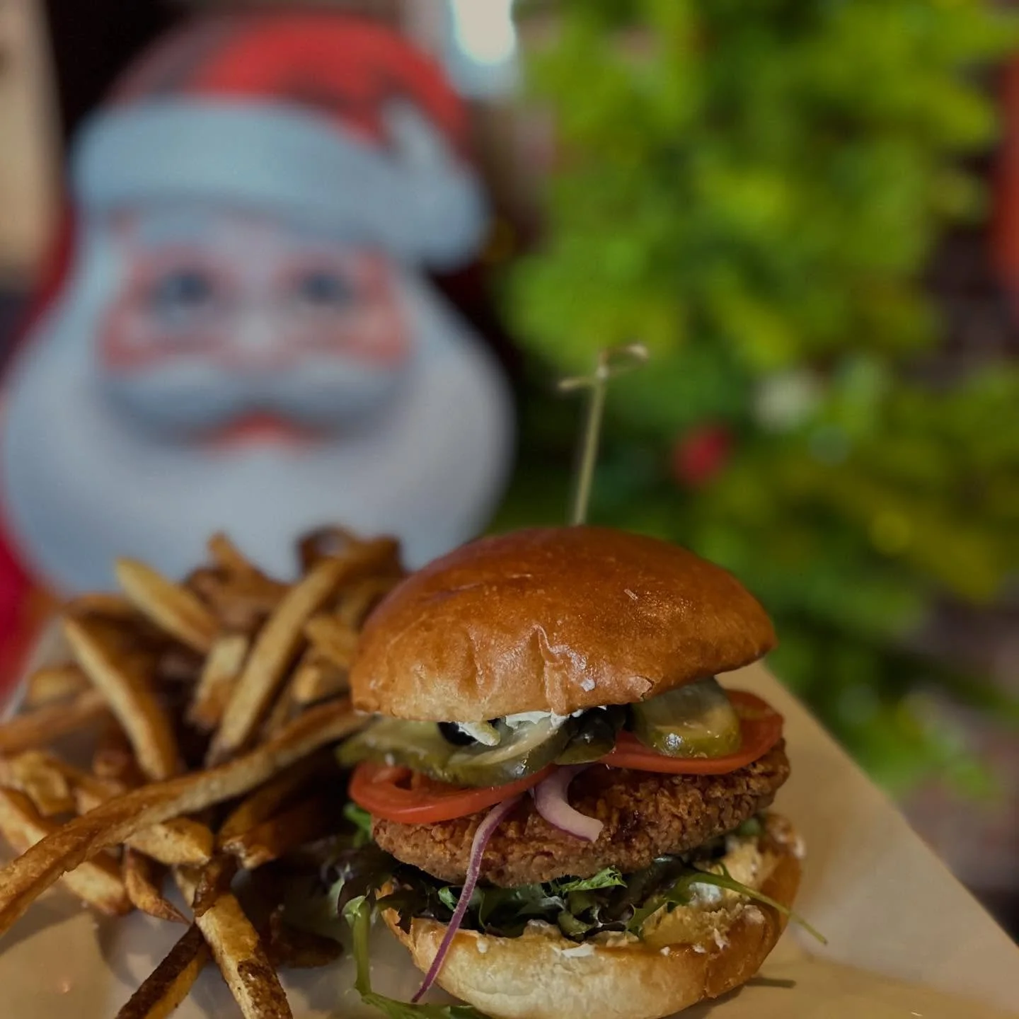 Monday Blues got ya down? We&rsquo;re here to help &amp; 
todays feature is part of the plan!
Crispy Greek Chicken Sammy
Crispy coated, fried chicken breast, our own dill pickle cream cheese, greens, tomato, black olives &amp; red onions &hellip; fre