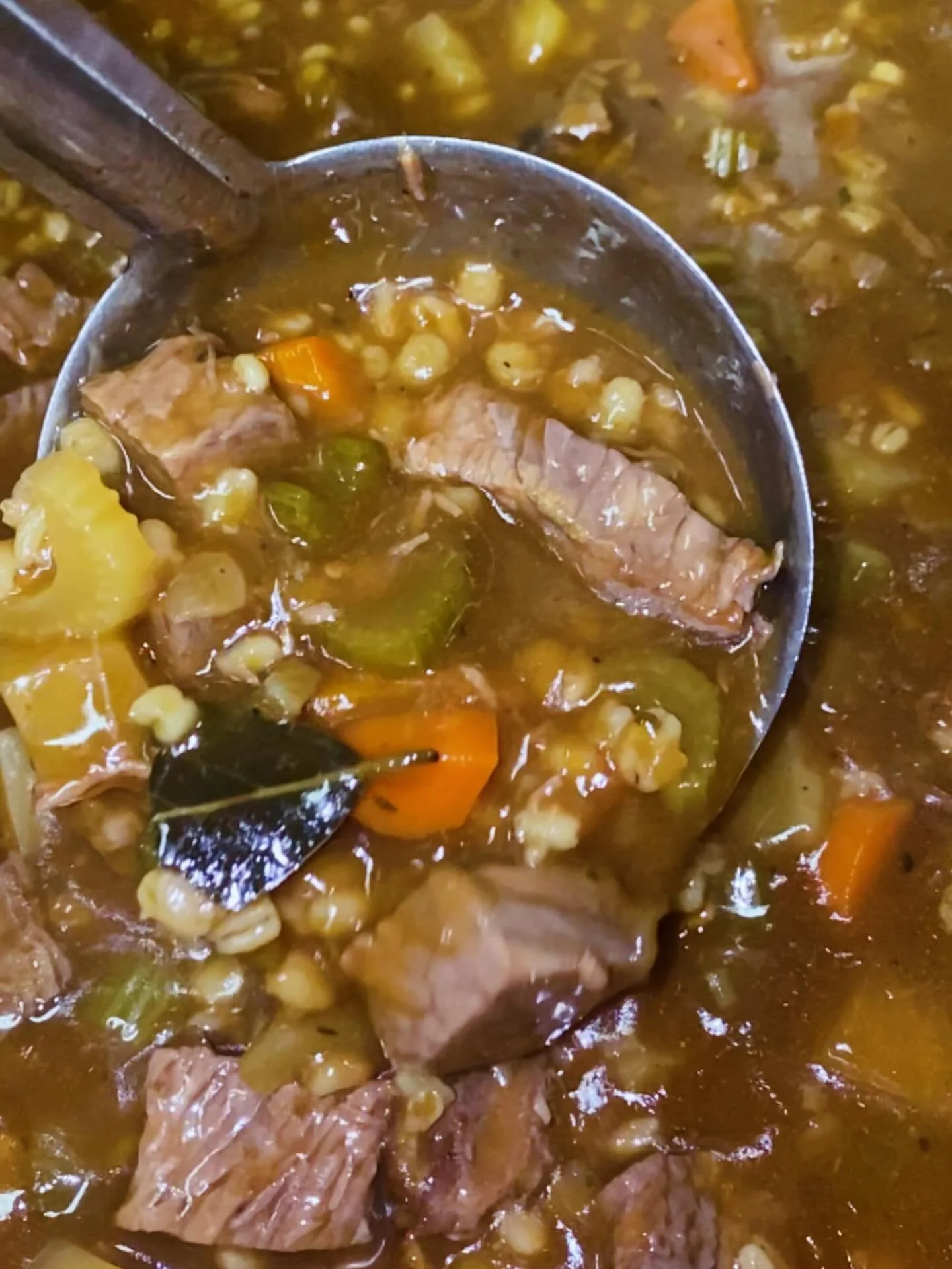 You know what blustery blizzards call for? 
Why, beef barley soup of course!

My fave in the soup pot this eve, all soups here at 
The Newf are always scratch made right here!

Stay safe and cozy up with a warm bowl!