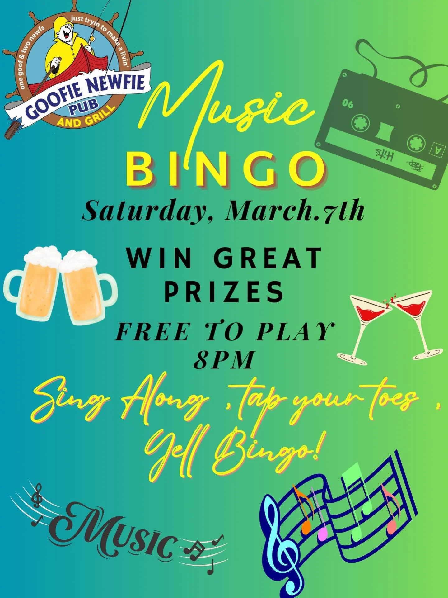 BINGO!!!!
Music Bingo on the docket for this evenings let&rsquo;s get out of the house fun!

Free to play
Fun Prizes
Cold Beer
