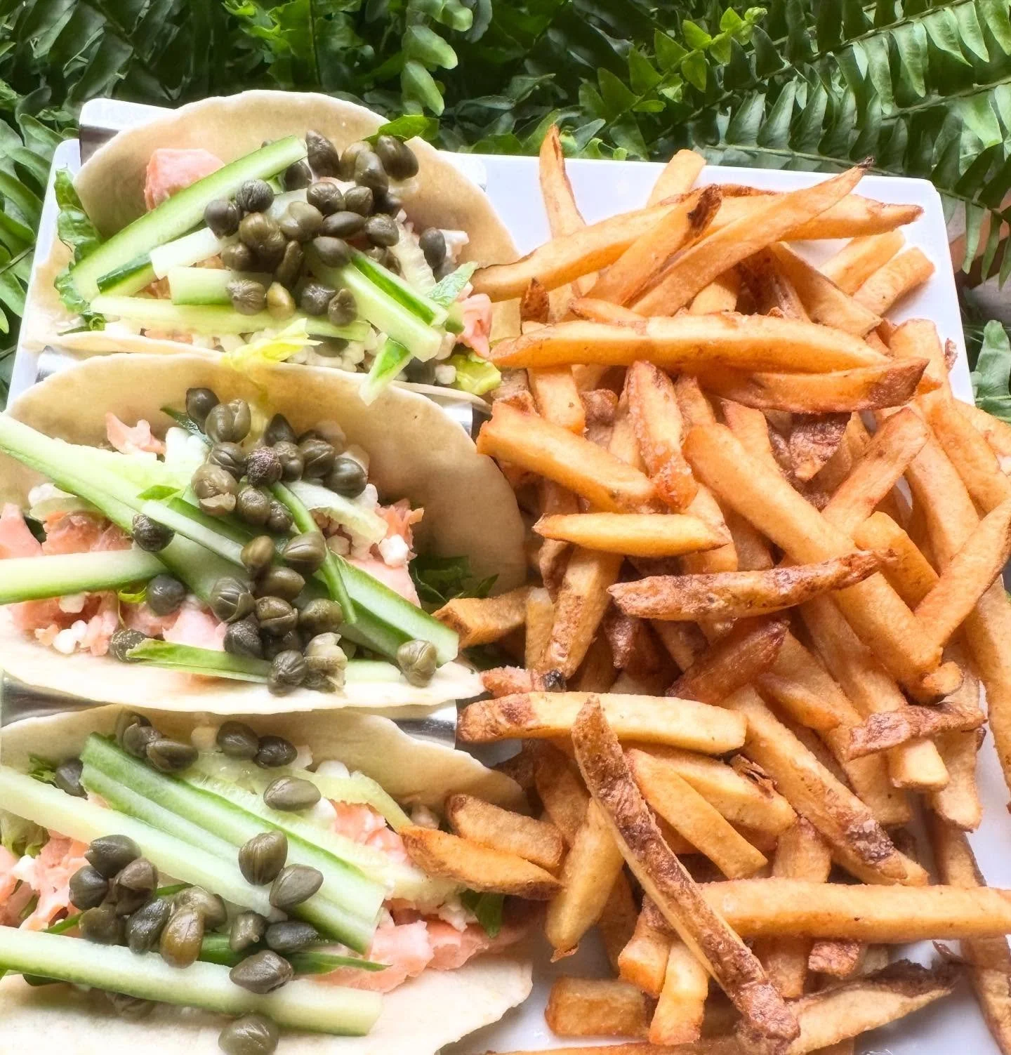 Saturday, pretending we&rsquo;re at he Sea&hellip;

The Nova Tacos on the board today
- Atlantic salmon, capers, herbed cream cheese, shredded romaine, julienne cucumber &amp; goat cheese; fresh cut spuds on the side! 

Worth the stop by&hellip; see 
