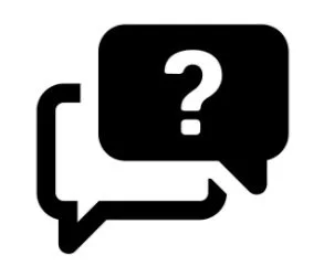 Two speech bubbles, one with a question mark in a black speech bubble.