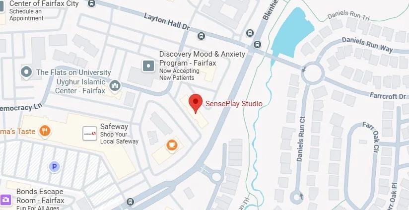 Map of Fairfax, Virginia showing locations including SensePlay Studio.
