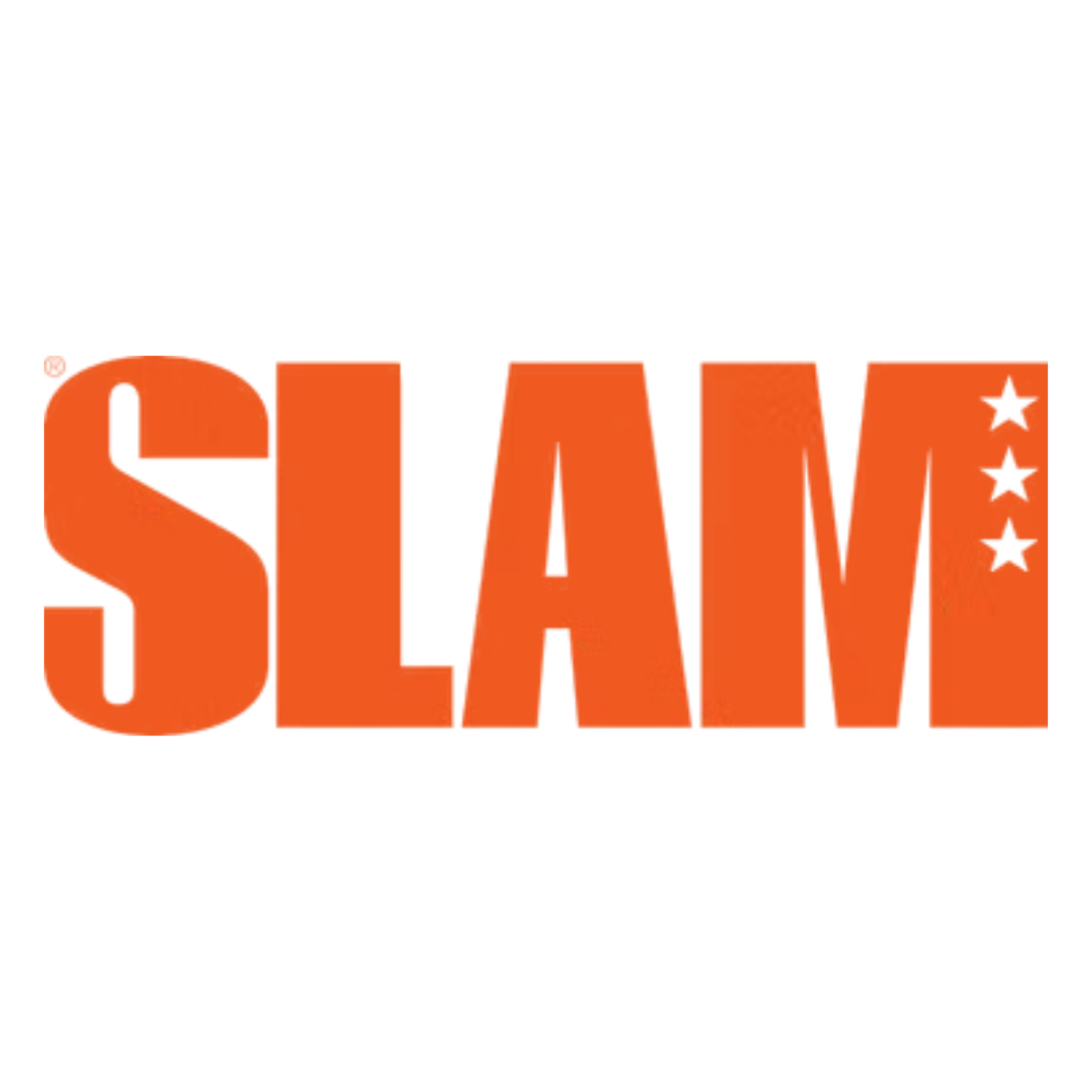 SLAM logo in bold orange uppercase block lettering