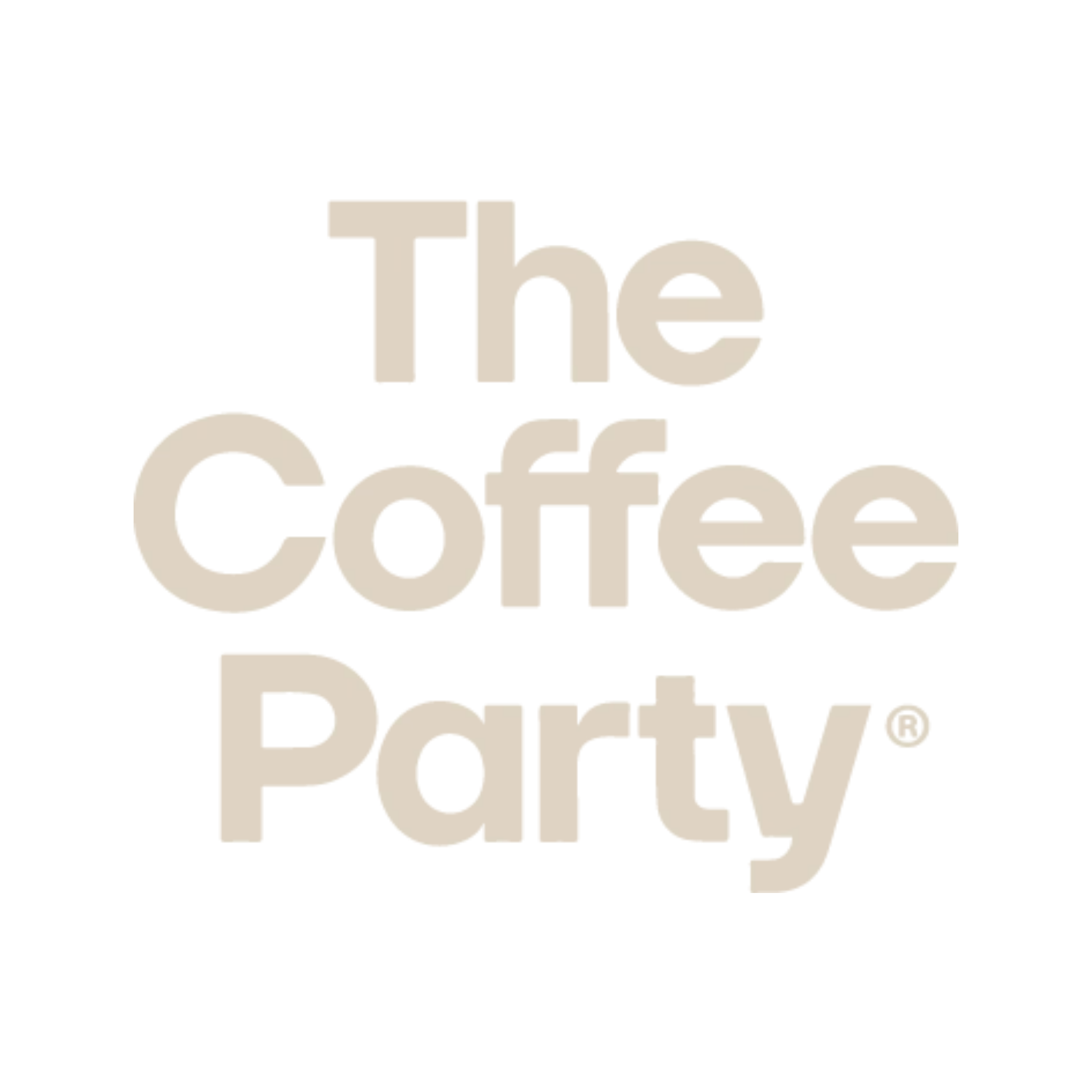 The Coffee Party logo in soft beige serif lettering