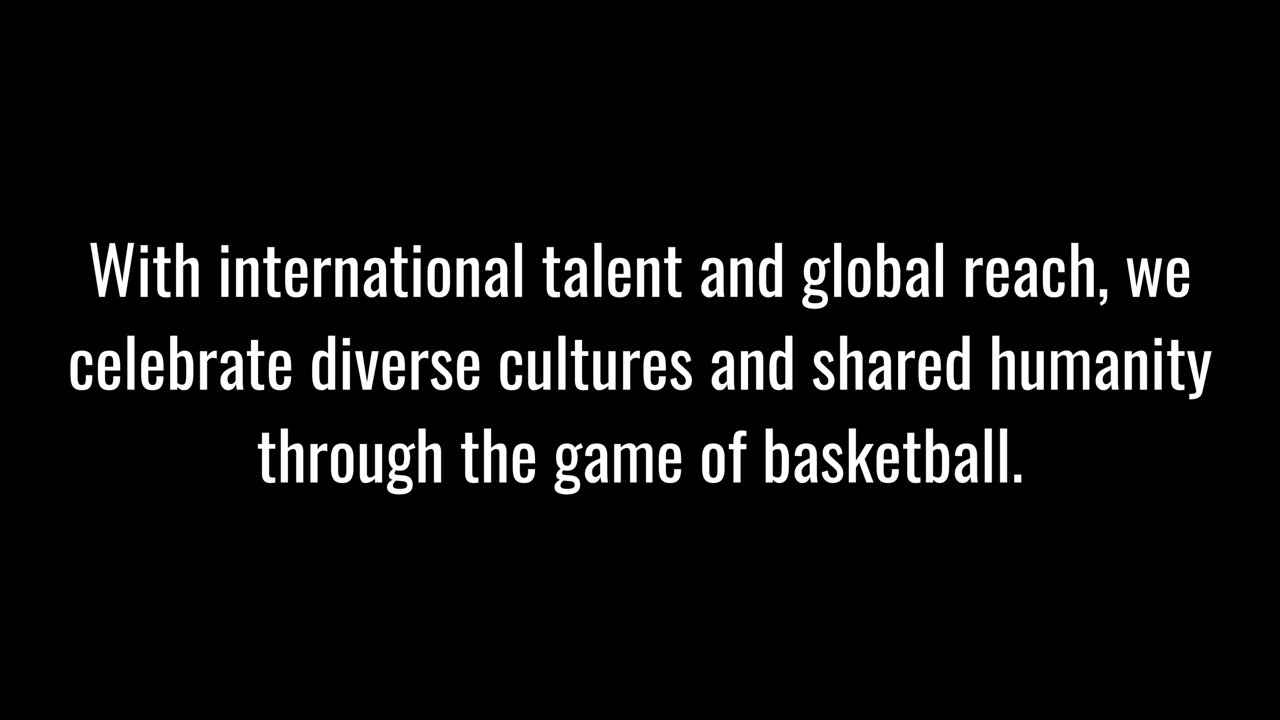 White card with bold black text reading Global Perspective that changes to a black background with white text about celebrating diverse cultures and shared humanity through basketball on hover