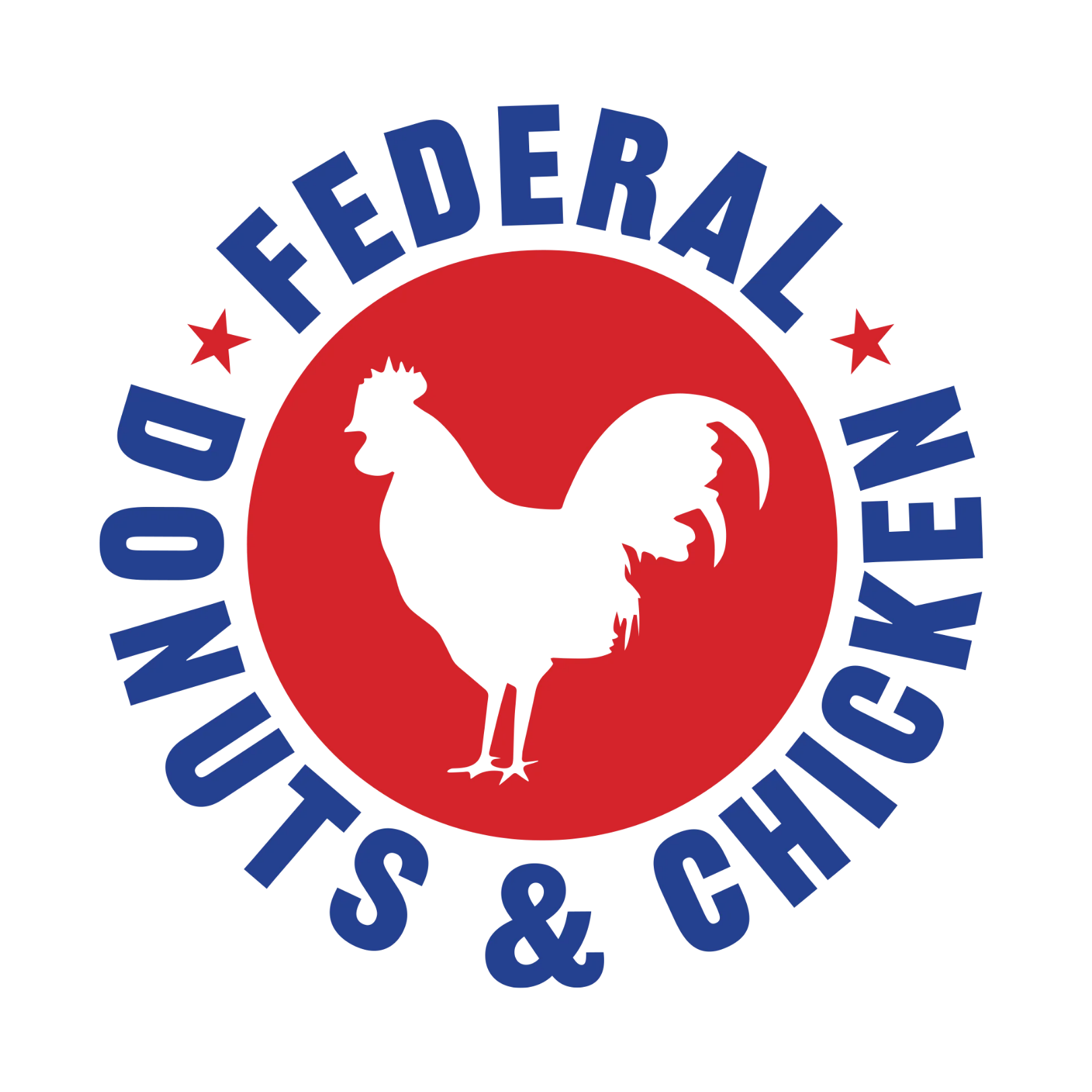 Federal Donuts & Chicken circular logo with blue text and a red chicken illustration