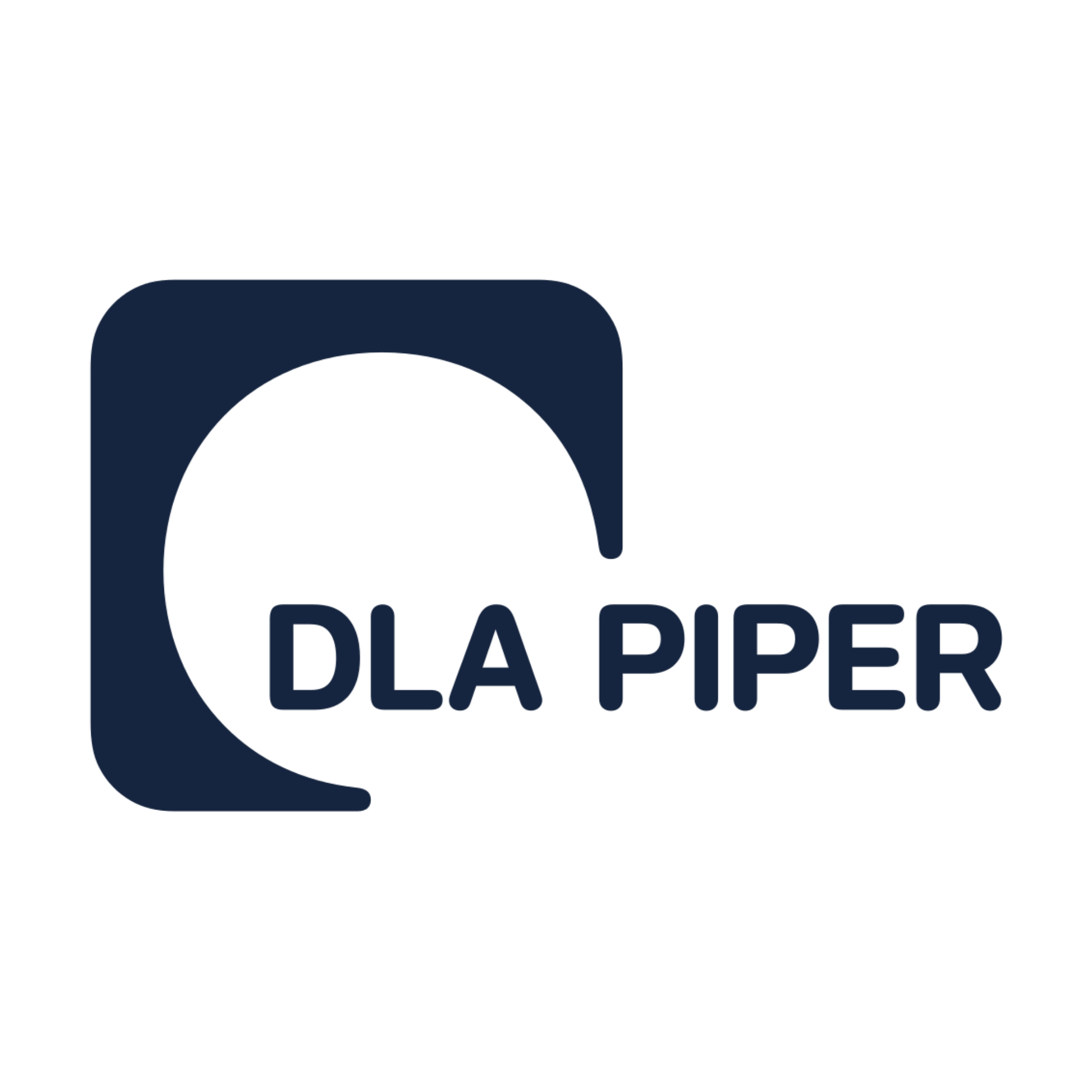 DLA Piper logo with navy blue icon and uppercase lettering