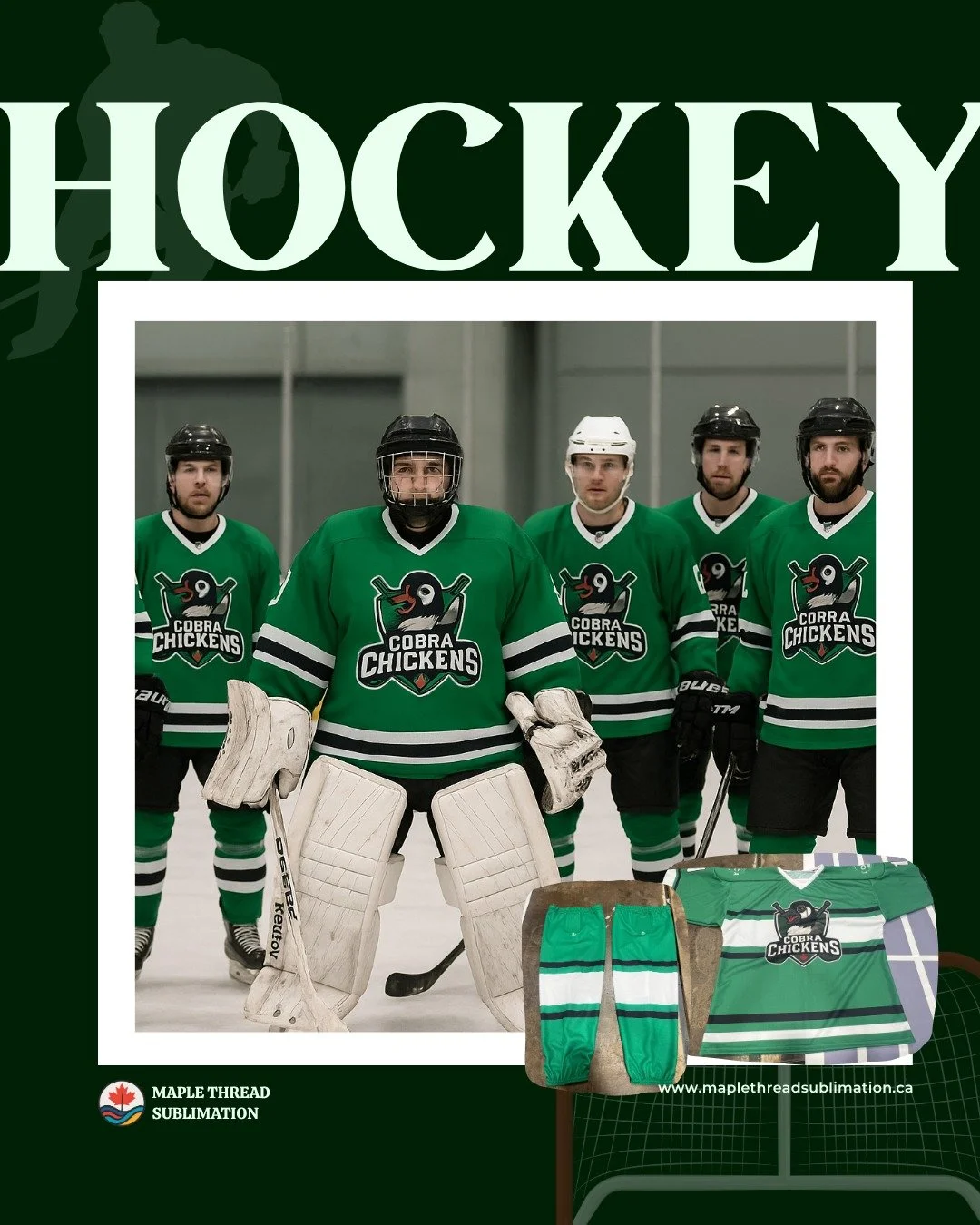 Fresh off the press! 🧊🔥 The Cobra Chickens are hitting the ice in style!
Fully sublimated custom hockey jerseys made for performance, comfort, and team pride 💪🐔🏒

Made by Maple Thread Sublimation where every detail takes flight 🏒

💌DM us to st