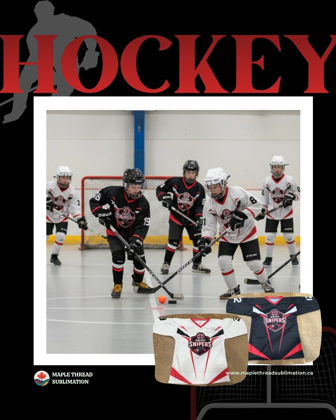 Getting these cutie kiddos geared up! 🥅 Our sublimated ball hockey jersey designs for the SW307 SNIPERS are looking sharp. 

Who's ready for game day? 😮
📩 DM us to get started! 😊

 #BallHockey #SW307 #CustomMade