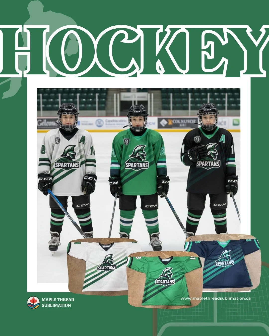Who says team jerseys have to be boring? 😉 Our Spartans are rocking their sublimated jerseys in multiple colors, bringing a fresh and dynamic look to the ice! 

💌DM us to start your order today! 😊

#CustomJerseys #SublimatedHockey #YouthSports #Ho