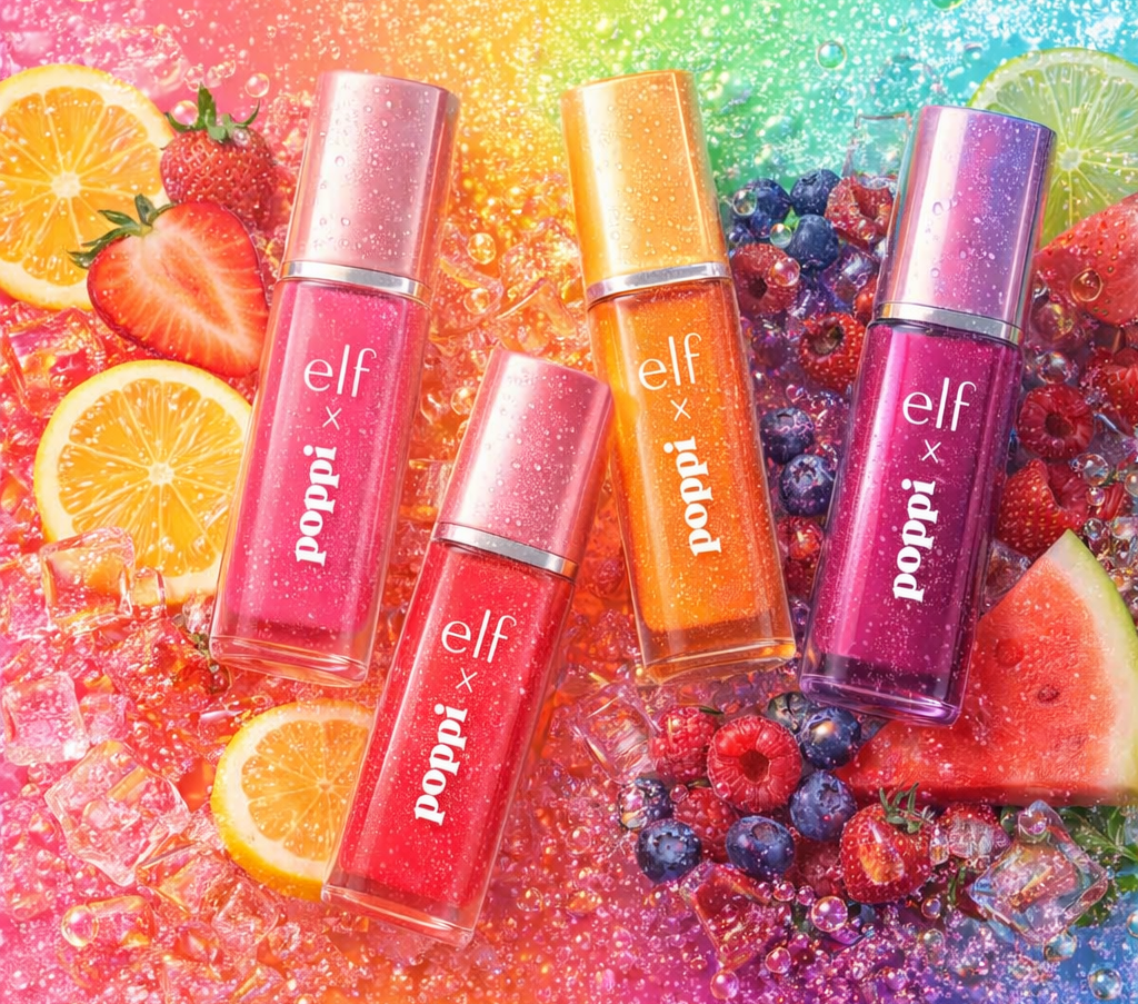 All four lip gloss floating in ice