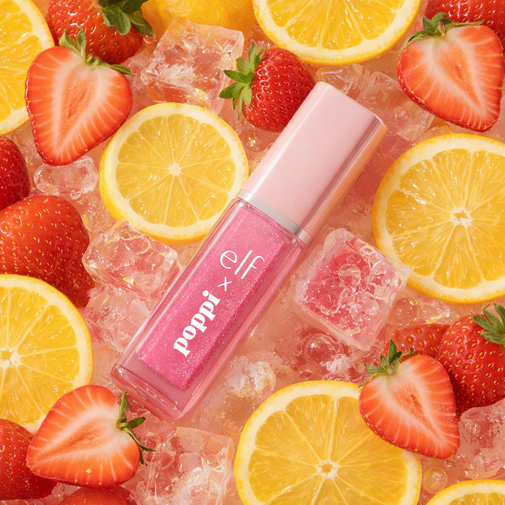 Elf x Poppi lip gloss floating on ice and fruit