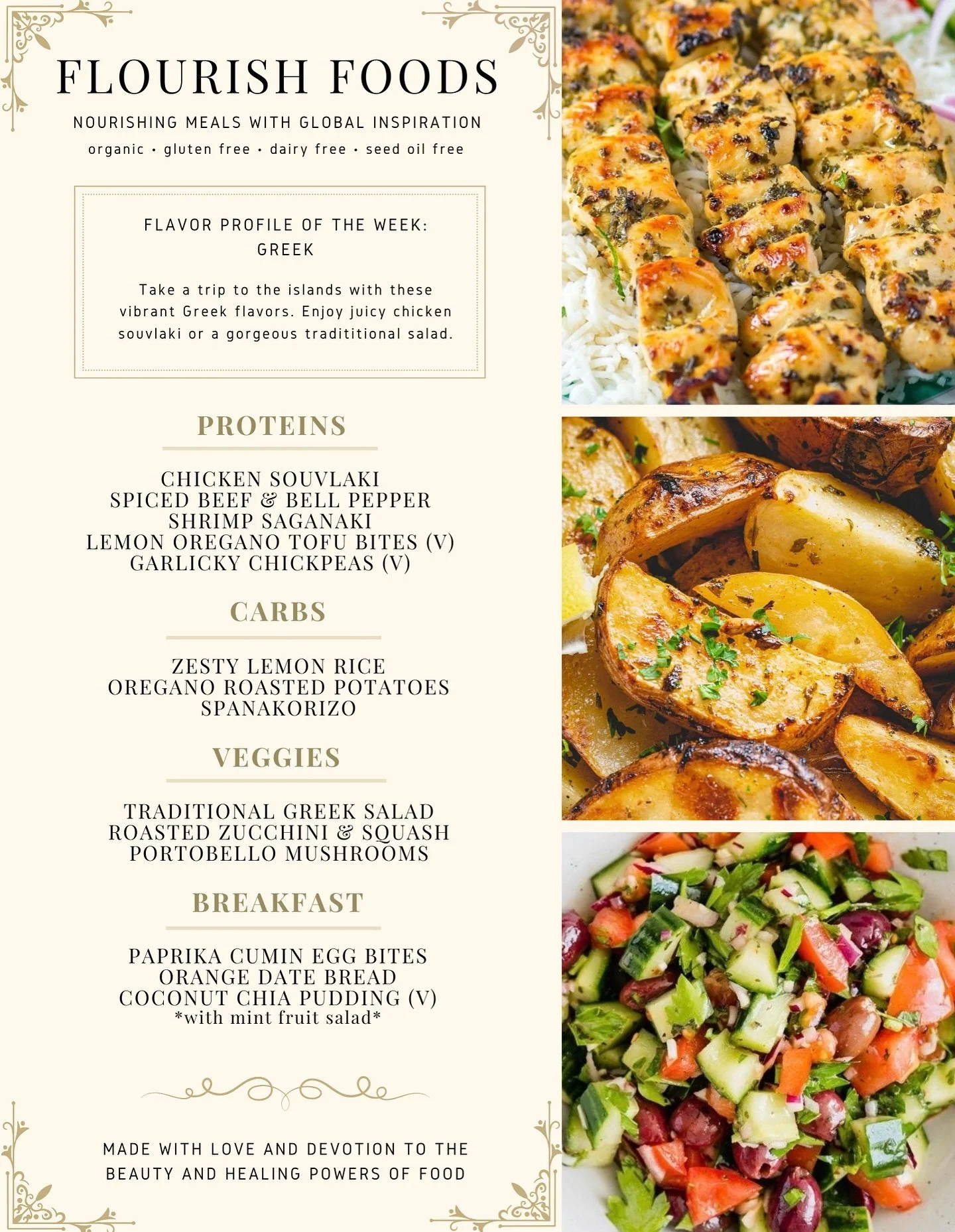 Presenting the upcoming menu for Monday, July 14. It&rsquo;s Greek-inspired this week! 🇬🇷✨

Think juicy chicken souvlaki, shrimp saganaki, zesty lemon rice, and iconic traditional Greek salad 🤤 all organic, gluten-free, dairy-free, and seed oil fr