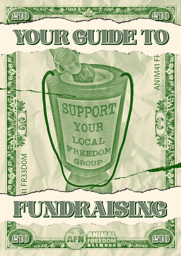 A crumpled, green-tinted paper with a torn and wrinkled appearance, resembling a dollar bill, featuring a coffee mug illustration with the words "Support Your Local Freedom Group" inside and surrounded by the words "Your Guide to Fundraising" and "Fundraising".