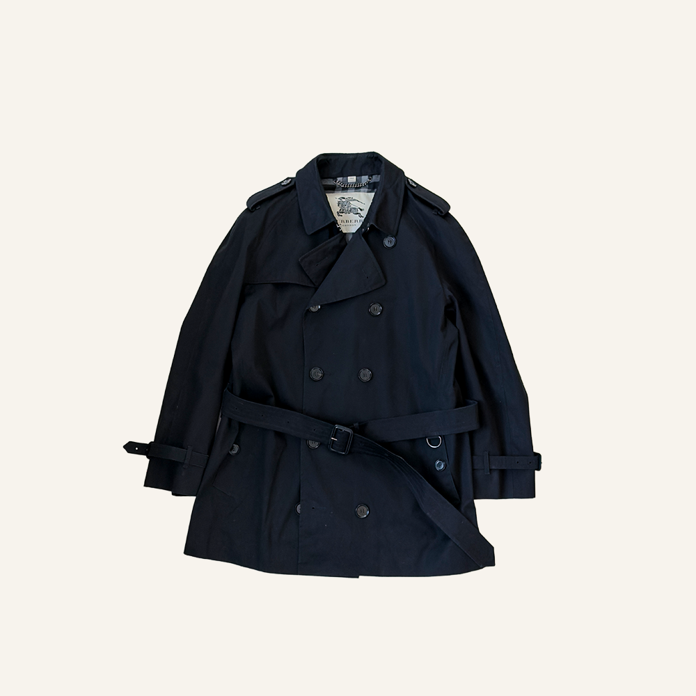 Black Cotton Short Trench Coat