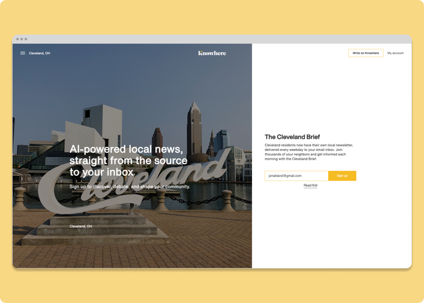 Newsletter sign-in screen