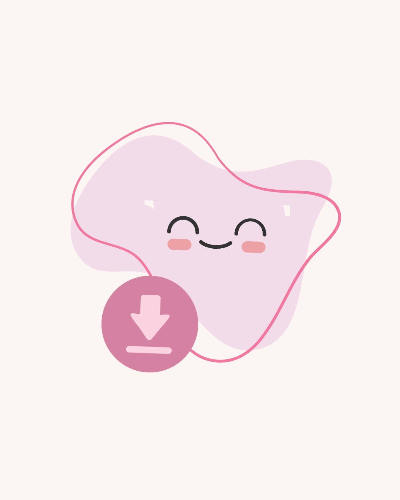 Cute star-shaped character with a smiling face and blushing cheeks, with a pink downward arrow icon below, indicating download.