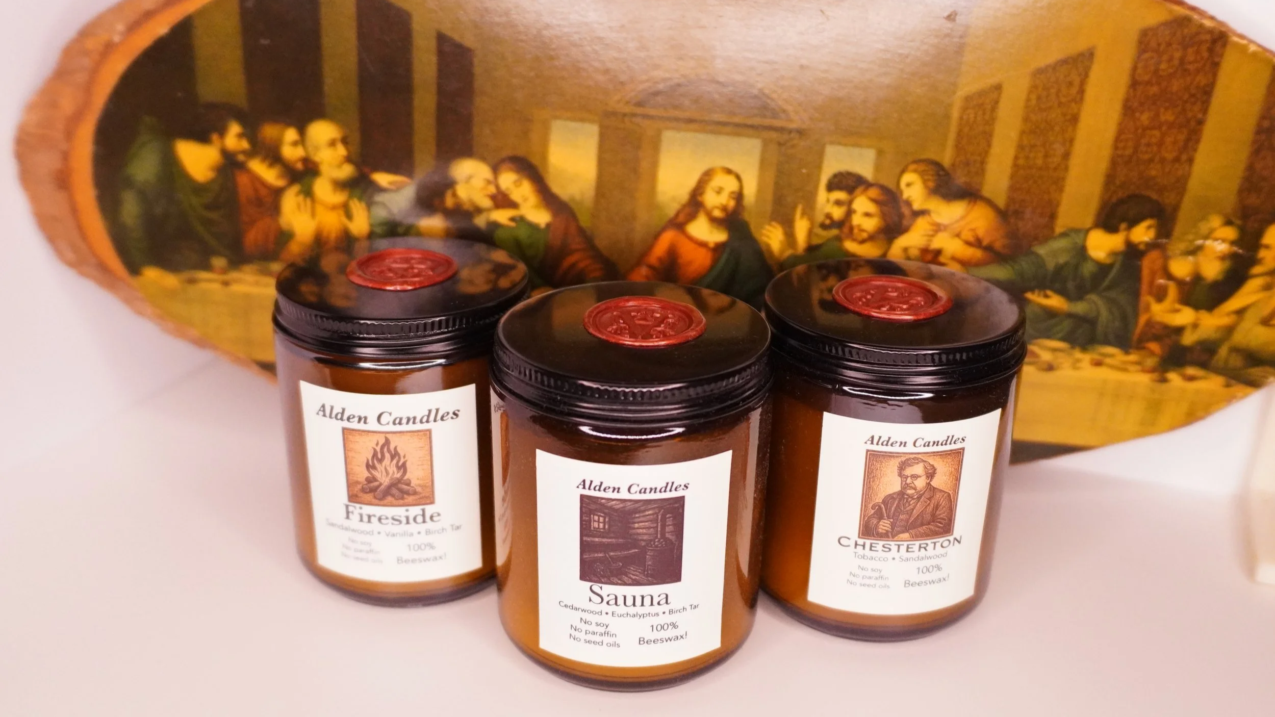 Hand-poured Alden Candles beeswax candles displayed together