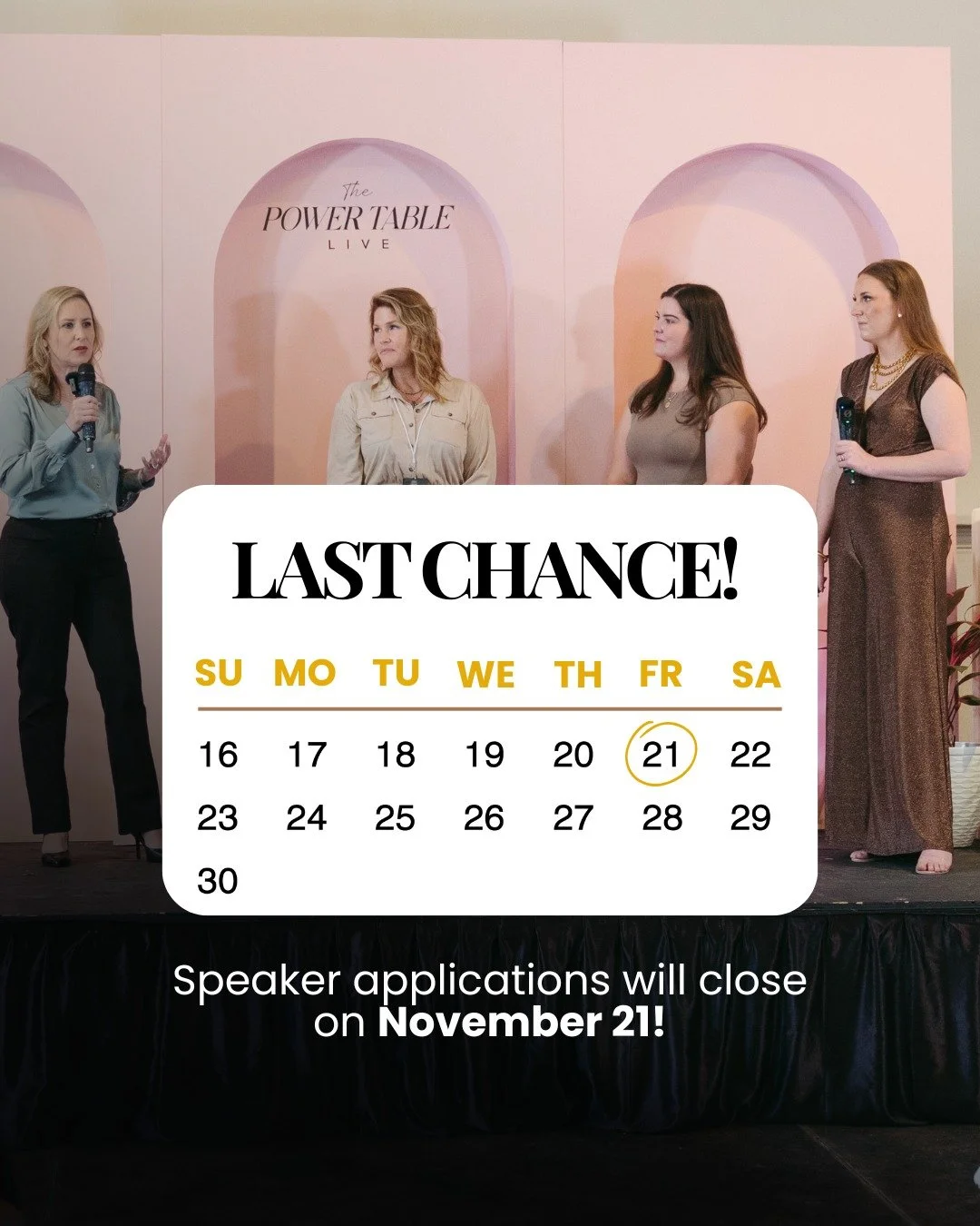 This is it &mdash; final call.

Today is your last chance to apply as a speaker for The Power Table LIVE 2026.

If you&rsquo;ve felt the pull to share your message, don&rsquo;t let fear silence your voice. 

Apply now!

The Power Table LIVE
✨ Persona
