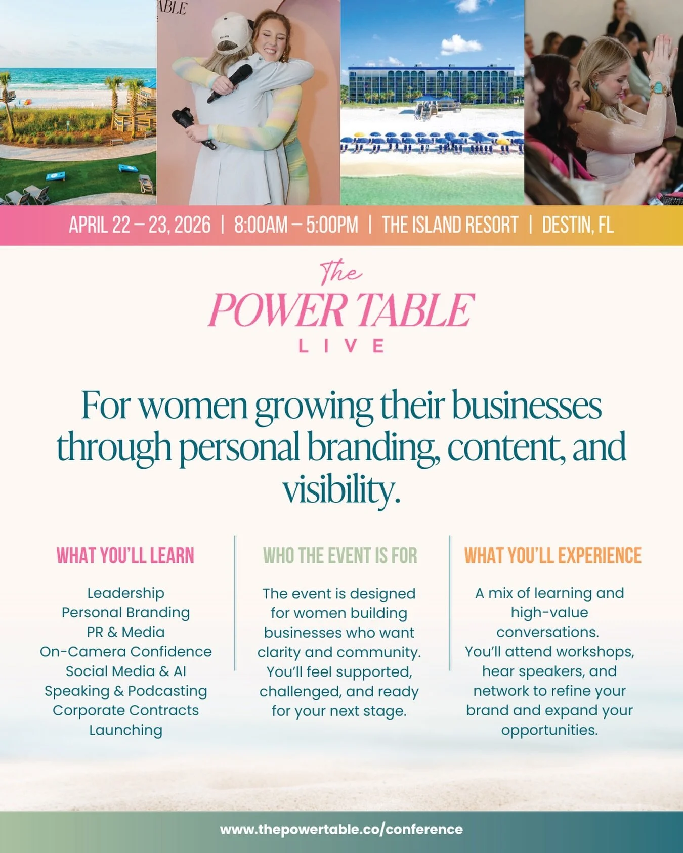 100+ tickets SOLD! Join us at The Power Table LIVE in Destin, Florida ✈️🌴 because this is THE visibility conference of the year for female founders growing their personal brands &amp; businesses! 

📍 Okaloosa Island, Florida (Destin)
🎤 Transformat
