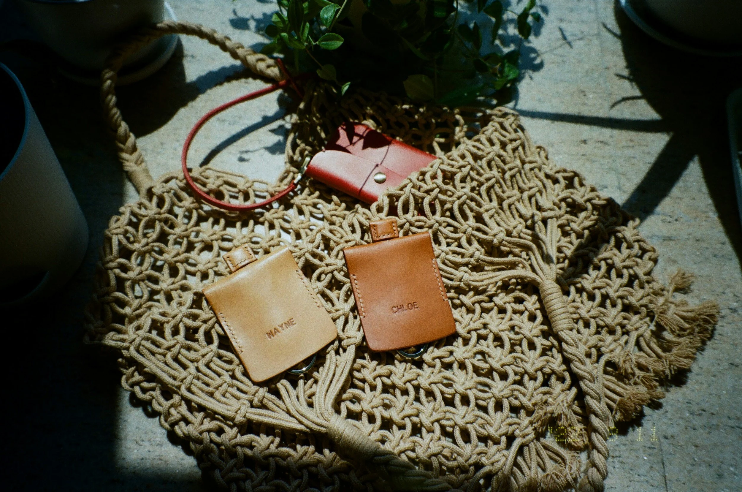Luxury leather branding experience with western-inspired details Custom leather branding bar featuring premium leather keychains