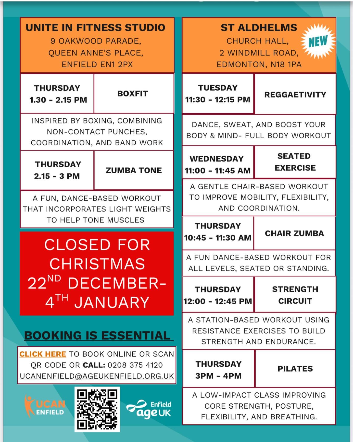 Stay active this December 🏃🏼&zwj;♂️💪🏻💪🏻- Have a look on our activities.

#ageuk #exercise #ageukenfield #motivation #stayactive #stayhappy