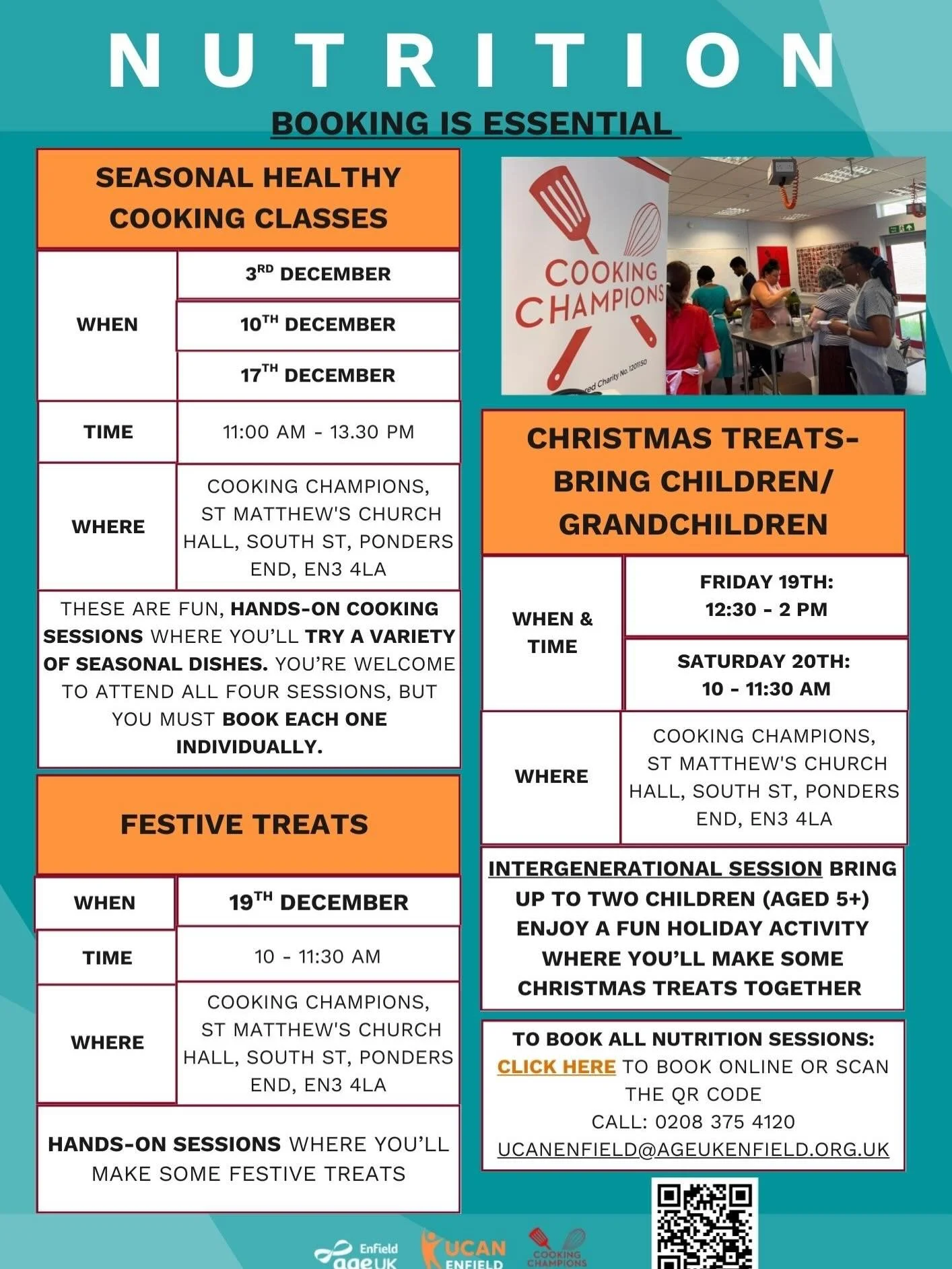 🎄 Still spaces available on our festive cooking sessions! 🍽️✨

Looking for something fun and relaxed this December? Come along to one of our festive nutrition and cooking sessions &ndash; whether you want to enjoy time with others, try something ne