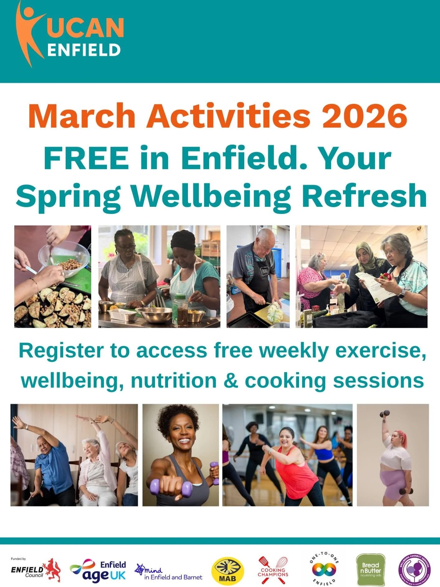 March activities ✨🧘&zwj;♀️🧑&zwj;🍳

Our Ucan members are making good use of all our FREE activities that they have access to- and you could too! 

We still have places left on some of our sessions. Swipe to see the range of wonderful classes design