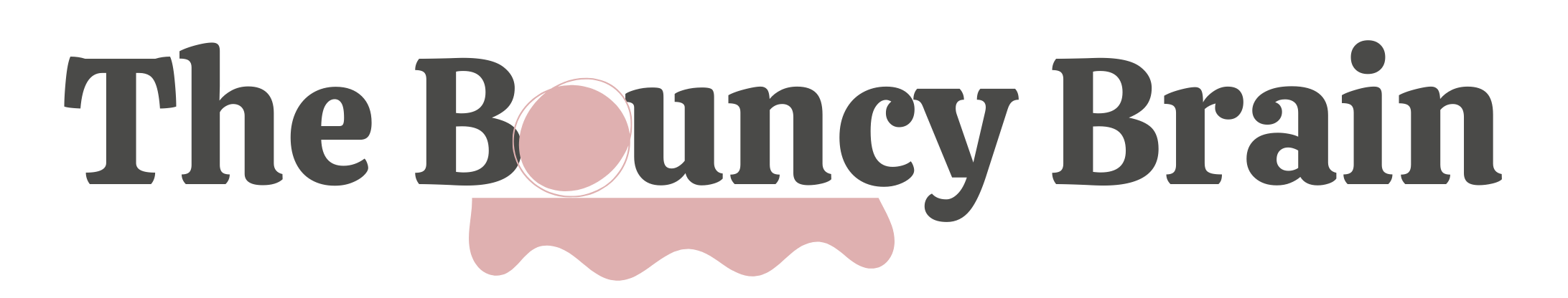 Logo for The Bouncy Brain with a pink jiggly brain illustration and playful font