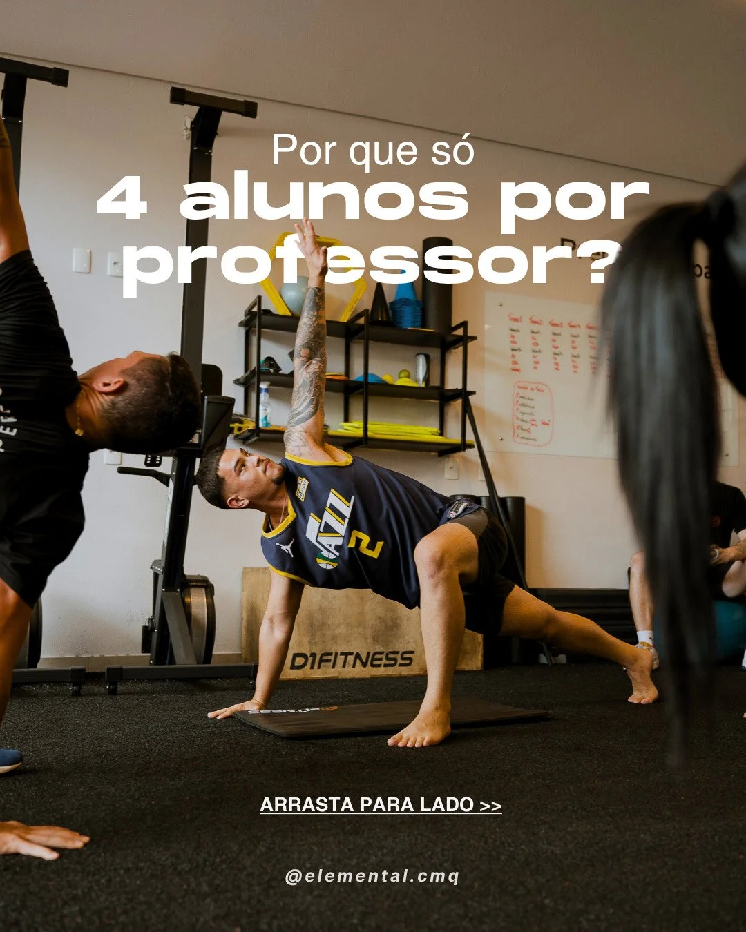Qualidade &gt; Quantidade 💪

Na Elemental, acreditamos que aten&ccedil;&atilde;o individualizada faz toda a diferen&ccedil;a.

Com no m&aacute;ximo 4 alunos por professor, garantimos que cada movimento seja supervisionado, cada t&eacute;cnica seja c