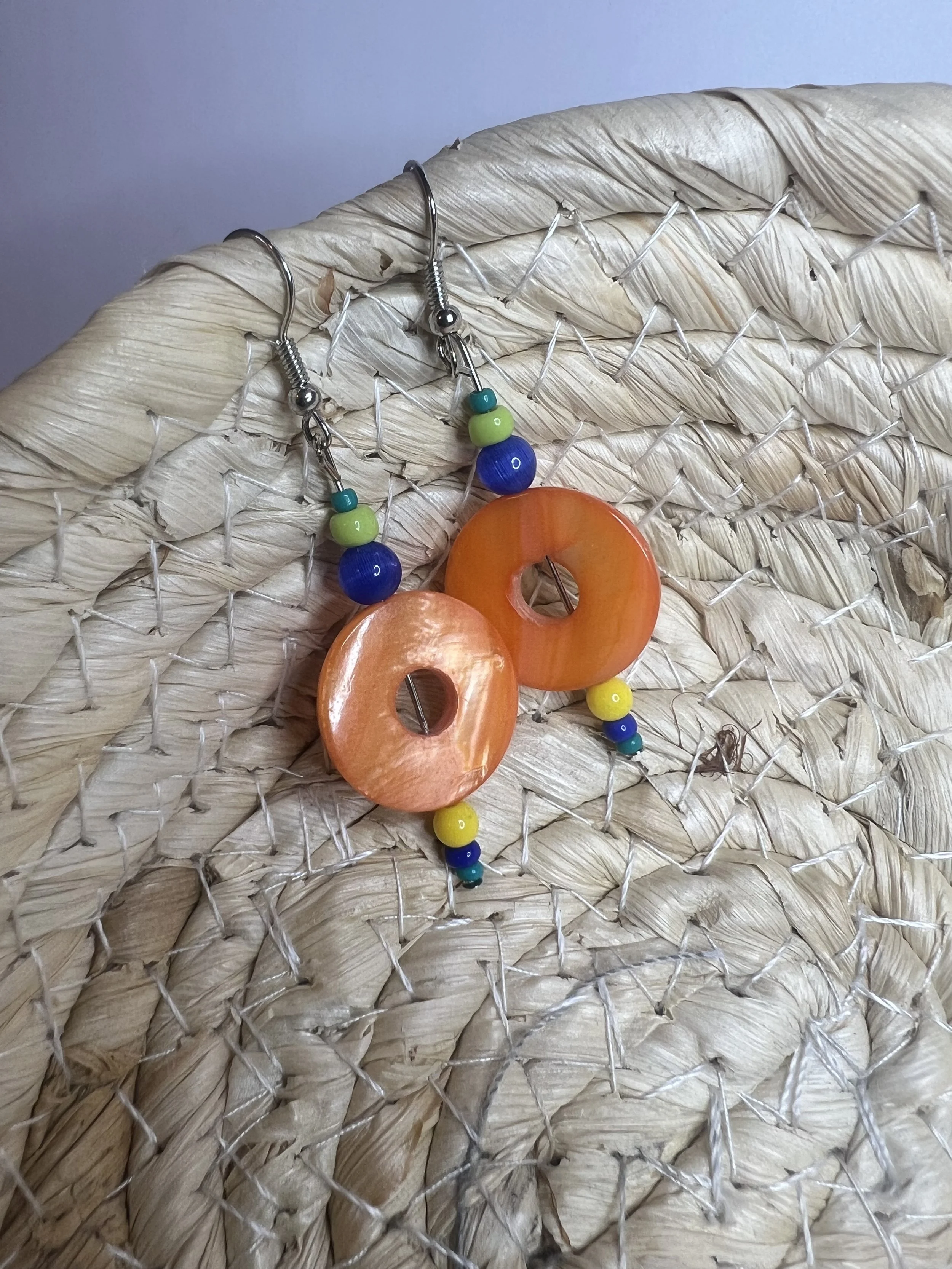 Handmade Orange Tropical Bead Earrings – Colorful Boho Dangle Earrings